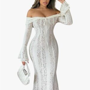Elegant Off-Shoulder White Lace Dress